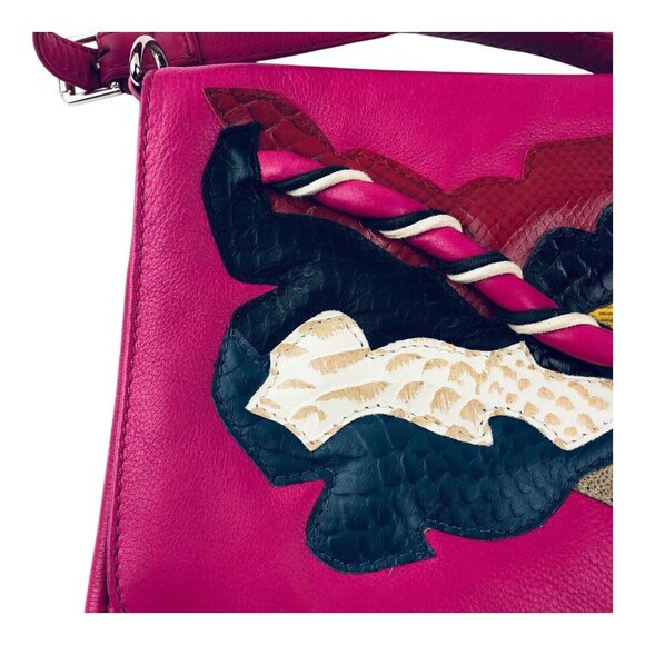 Uterqüe Pink Fuchsia Handbag Crossbody Multi-Color Appliqué - Picture 5 of 12